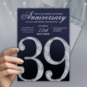 39e verjaardag diamant zilver marineblauw kaart