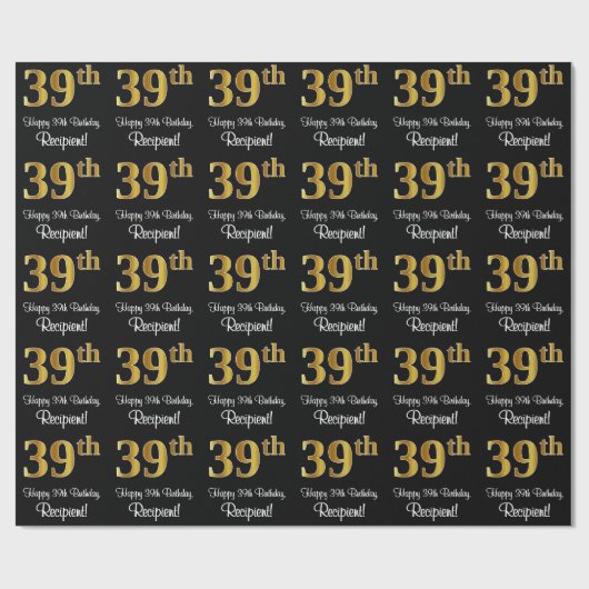 39e verjaardag: Elegant Luxe Faux Gold Look # Cadeaupapier (Vlak)