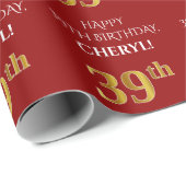 39e verjaardag: Elegant, Rood, Faux Gold Look Cadeaupapier (Rol Hoek)