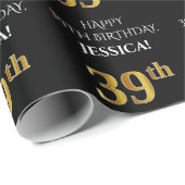 39e verjaardag: Elegant, zwart, Faux Gold look Cadeaupapier (Rol Hoek)