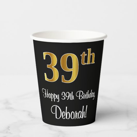 39e verjaardag - Elegante luxe Faux Gold look # Papieren Bekers (Achterkant)