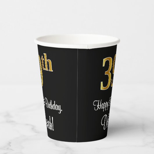 39e verjaardag - Elegante luxe Faux Gold look # Papieren Bekers (Rechts)