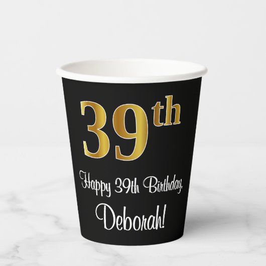 39e verjaardag - Elegante luxe Faux Gold look # Papieren Bekers (Voorkant)