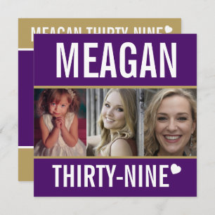 39e verjaardag evenement paars goud witte foto kaart