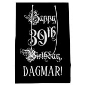 39e verjaardag: Fancy, elegant script + aangepaste Medium Cadeauzakje (Achterkant)