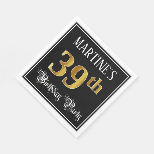 39e verjaardag — Fancy script, Faux Gold look Servet (Hoek)