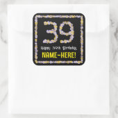 39e verjaardag: Floral Flowers Number, Custom Name Vierkante Sticker (Tas)