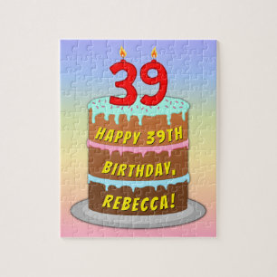 39e verjaardag: Fun Cake and Candles + Custom Name Legpuzzel