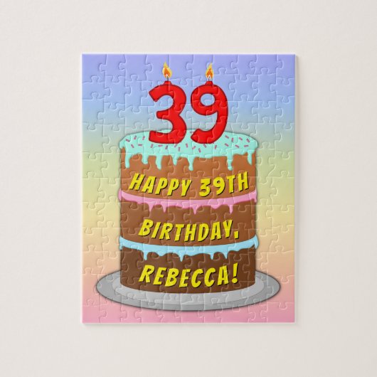 39e verjaardag: Fun Cake and Candles + Custom Name Legpuzzel (Verticaal)