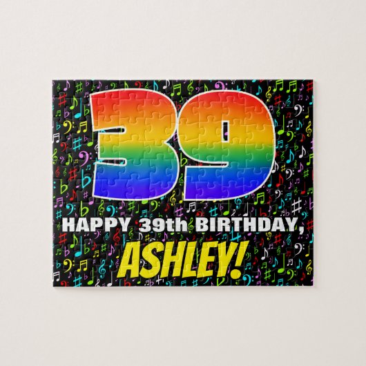 39e verjaardag — Fun, Colorful Music Symbols & "39 Legpuzzel (Horizontaal)