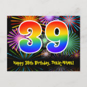 39e verjaardag - Fun Fireworks Pattern + Rainbow 3 Briefkaart (Voorkant)