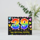 39e verjaardag: Fun Hearts Pattern, Regenboog 39 Briefkaart (Staand voorkant)
