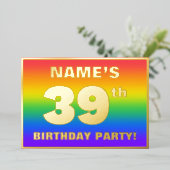 39e verjaardag: Fun, kleurrijk regenboogpatroon Folie Uitnodiging (Staand Voorkant)