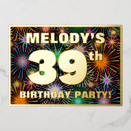 39e verjaardag — Fun, kleurrijke Fireworks look Folie Uitnodiging
