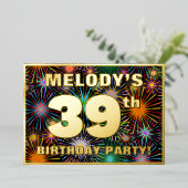 39e verjaardag — Fun, kleurrijke Fireworks look Folie Uitnodiging (Staand Voorkant)