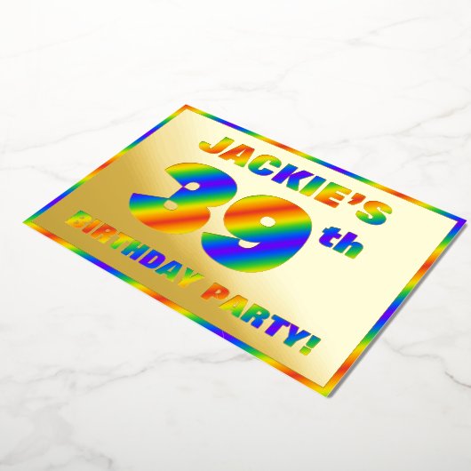 39e verjaardag - Fun, regenboogspectrum "39" Folie Uitnodiging (Gedraaid)