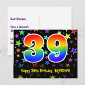 39e verjaardag: Fun Stars Pattern, Rainbow 39, Naa Briefkaart (Voorkant / Achterkant)