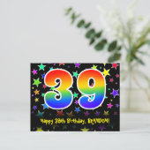 39e verjaardag: Fun Stars Pattern, Rainbow 39, Naa Briefkaart (Staand voorkant)