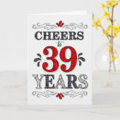 39e verjaardag gejuich in rood wit zwart patroon kaart (Gele Bloem)