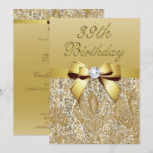 39e verjaardag Gold Faux Sequins and Bow Kaart (Voorkant / Achterkant)