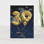 39e verjaardag Gold Mylar ballon en Confetti Card Kaart (Voorkant)