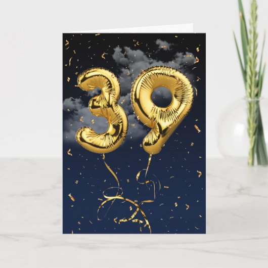 39e verjaardag Gold Mylar ballon en Confetti Card Kaart (Voorkant)