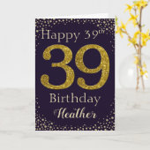 39e verjaardag Golden Glitter Kaart (Gele Bloem)