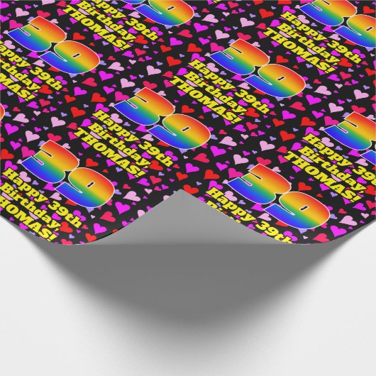 39e verjaardag: Heatpatroon liefhebbend, regenboog Cadeaupapier (Hoek)