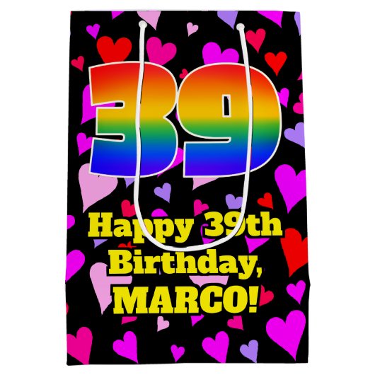 39e verjaardag: Heatpatroon liefhebbend, regenboog Medium Cadeauzakje (Achterkant)