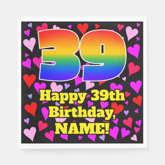 39e verjaardag: Heatpatroon liefhebbend, regenboog Servet (Voorkant)