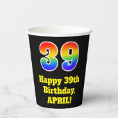 39e verjaardag: Kleurrijk, Leuk, Opwindend, Regenb Papieren Bekers (Achterkant)