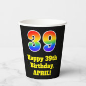 39e verjaardag: Kleurrijk, Leuk, Opwindend, Regenb Papieren Bekers (Voorkant)