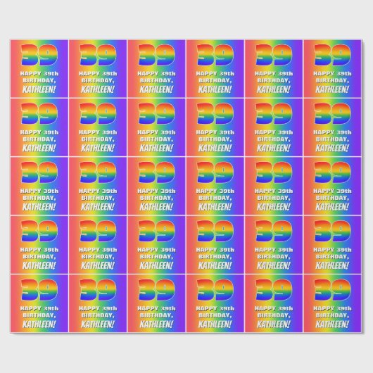 39e verjaardag: kleurrijk, vun regenboogpatroon #  cadeaupapier (Vlak)