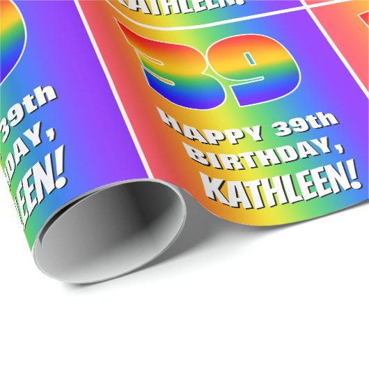 39e verjaardag: kleurrijk, vun regenboogpatroon # cadeaupapier (Rol Hoek)