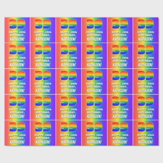 39e verjaardag: kleurrijk, vun regenboogpatroon # cadeaupapier (Zoom)