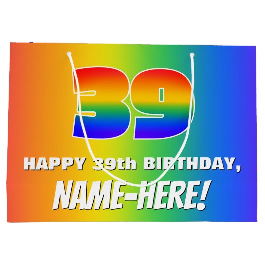 39e verjaardag: kleurrijk, vun regenboogpatroon #  groot cadeauzakje (Achterkant)