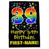 39e verjaardag: Kleurrijke Sterren Patroon & Regen Medium Cadeauzakje (Voorkant)