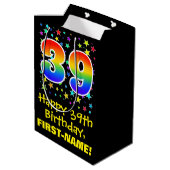 39e verjaardag: Kleurrijke Sterren Patroon & Regen Medium Cadeauzakje (Achterkant Gekanteld)