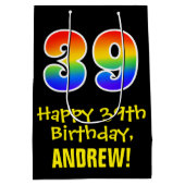 39e verjaardag: Leuk, Vet, Kleurrijk, Regenboog "3 Medium Cadeauzakje (Achterkant)