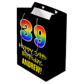 39e verjaardag: Leuk, Vet, Kleurrijk, Regenboog "3 Medium Cadeauzakje (Achterkant Gekanteld)