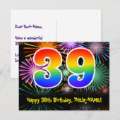 39e verjaardag - leuk vuurwerkpatroon + regenboog  briefkaart (Voorkant / Achterkant)