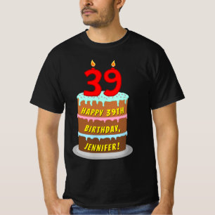 39e verjaardag — Leuke taart & kaarsen, w / aangep T-shirt