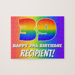39e verjaardag — Meerkleurig regenboogpatroon "39" Legpuzzel