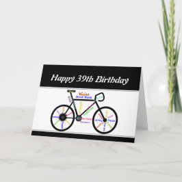 39e verjaardag Motivatie fietscyclus met bike Kaart
