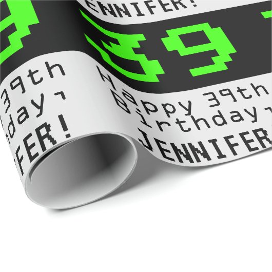 39e verjaardag - Nerdy / Geeky Style "39" en naam Cadeaupapier (Rol Hoek)