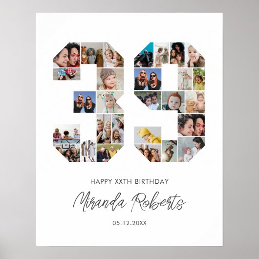 39e verjaardag nummer 39 aangepaste fotocollage poster (Voorkant)