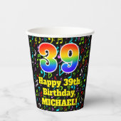 39e Verjaardag: Plezier Muzieknoten, Regenboog 39 Papieren Bekers (Voorkant)