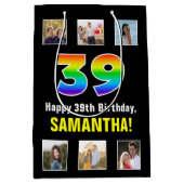 39e verjaardag: Regenboog "39", aangepaste foto's Medium Cadeauzakje (Voorkant)