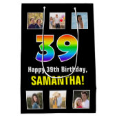39e verjaardag: Regenboog "39", aangepaste foto's Medium Cadeauzakje (Achterkant)