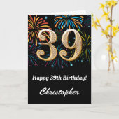 39e verjaardag regenboogvuurwerk zwart en goud kaart (Gele Bloem)